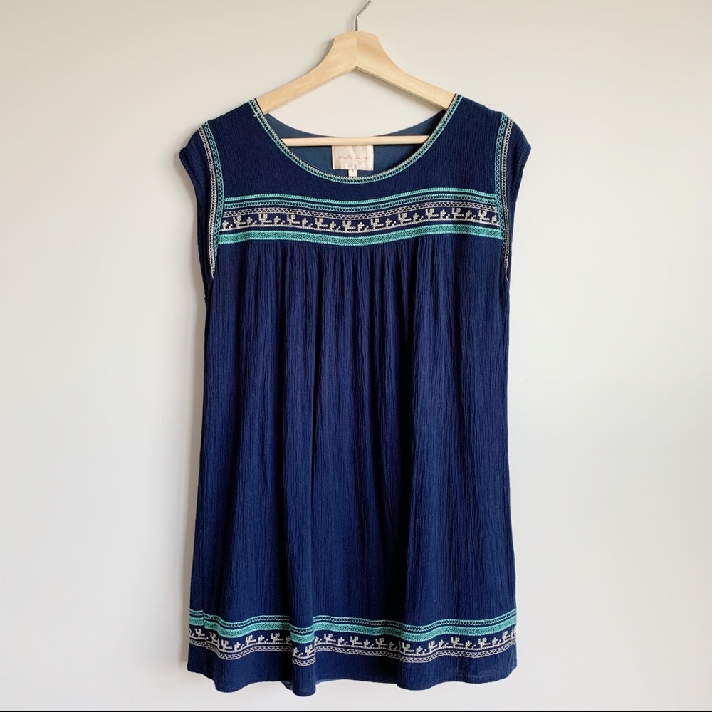 Under Skies Boho Navy Stitched Swing Blouse Sz M